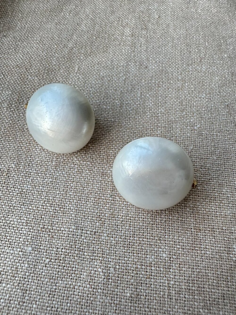 Vintage 1960s Crown Trifari White Lucite Dome Clip-On Earrings Gold Tone